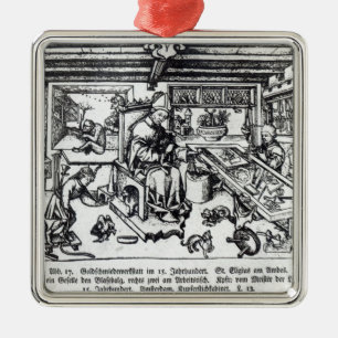 St. Eligius  as a goldsmith in his workshop Metal Ornament