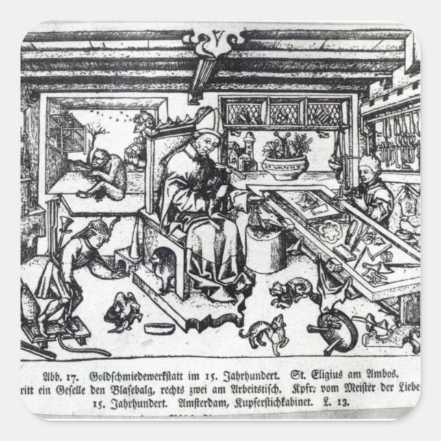 St. Eligius  as a goldsmith in his workshop Square Sticker (Front)