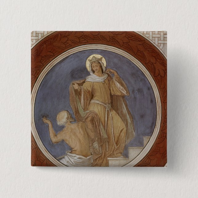 St. Elisabeth giving her Coat to a Beggar 2 Inch Square Button (Front)