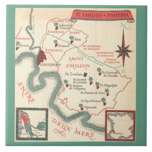 St. Emilion Bordeaux Wine Map Ceramic Tile