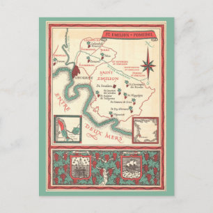 St. Emilion Bordeaux Wine Map Postcard