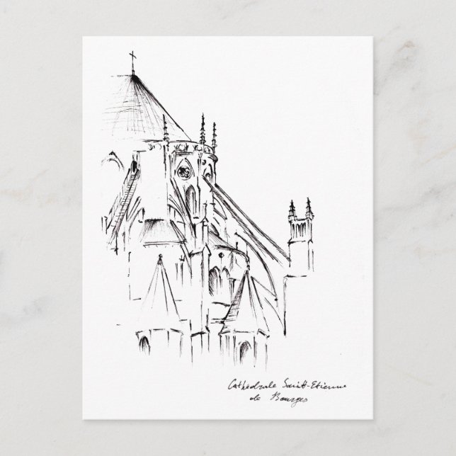 St. Etienne Cathedral, Bourges France Urban Sketch Postcard (Front)