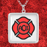 St. Florian's Cross with Monogram Silver Plated Necklace<br><div class="desc">St. Florian’s Cross is recognized worldwide as the emblem of firefighters and fire departments. We offer four versions: all red with a centre suitable for monogramming, red with a blank centre for a photo insert, red with a white band across the middle ready to receive your text, and red with...</div>