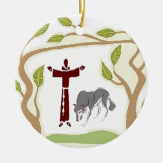 St. Francis and The Wolf tie, gift box, chain etc Ceramic Ornament