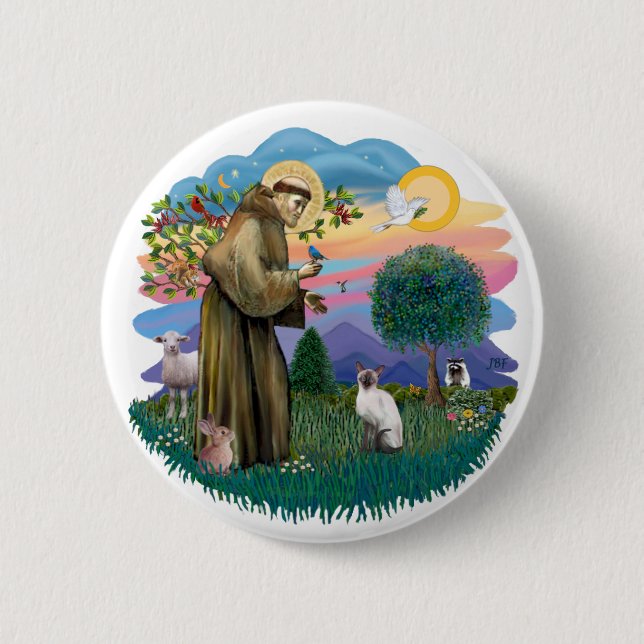 St. Francis / Blue Point Siamese 2 Inch Round Button (Front)