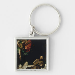 St. Francis comforted by an Angel Musician Keychain