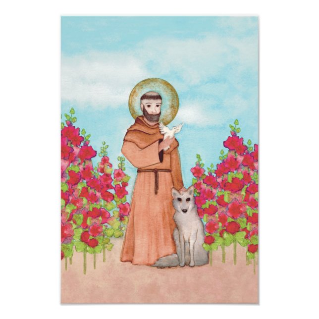 St. Francis Coyote Watercolor Folk Art Full Photo Print (Front)