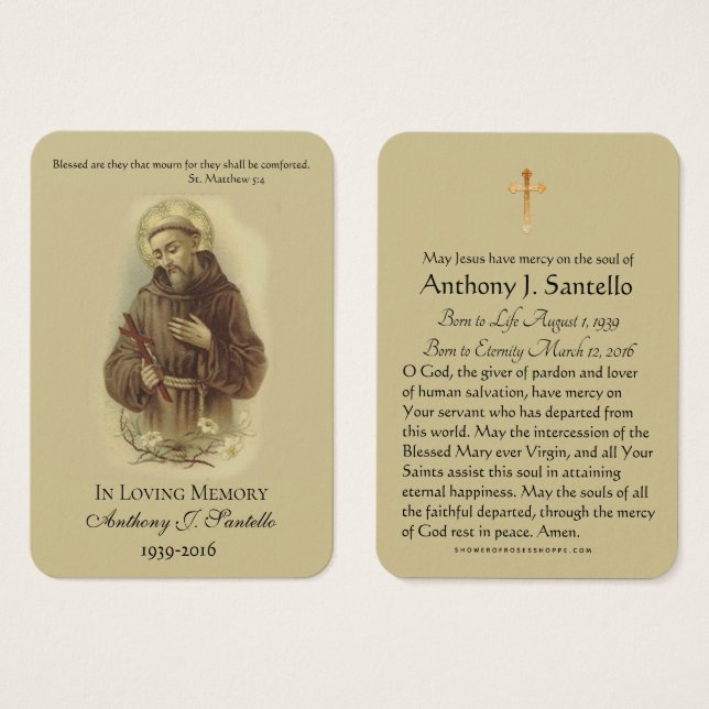 St. Francis Crucifix Funeral Memorial Holy Card (Front & Back)