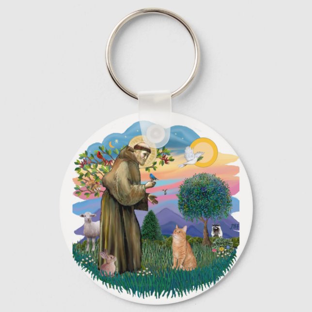 St Francis (ff) - Orange Tabby cat Keychain (Front)