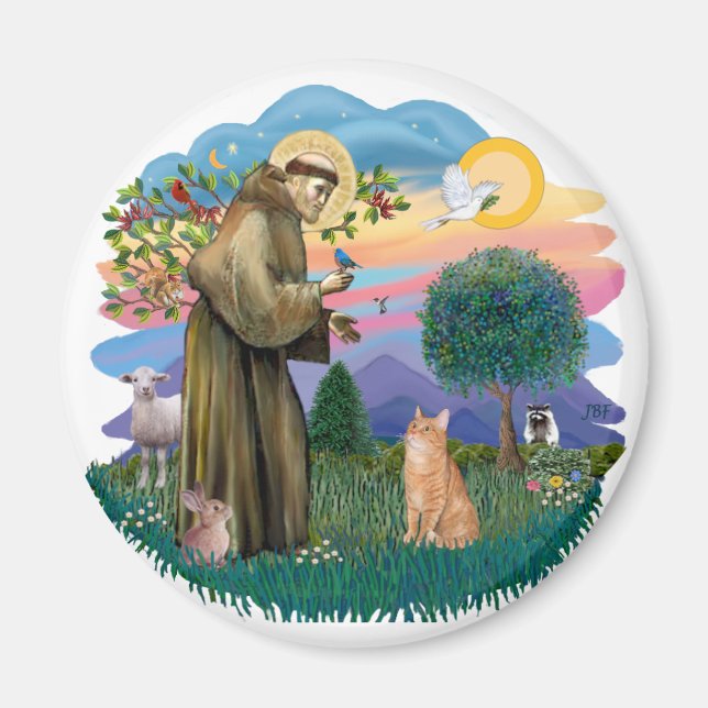 St Francis (ff) - Orange Tabby cat Magnet (Front)