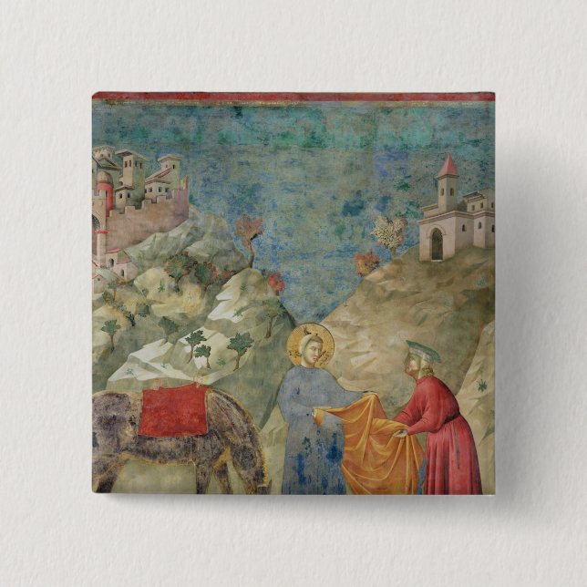 St. Francis Gives his Coat to a Stranger 2 Inch Square Button (Front)