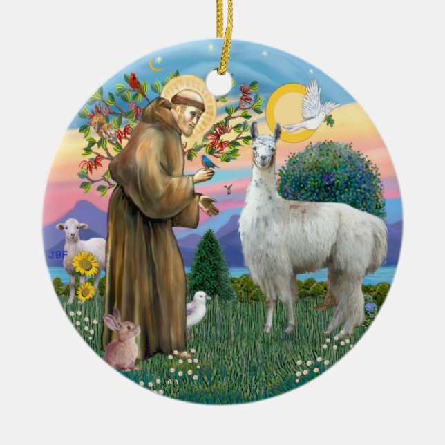 St Francis - Llama 12 Ceramic Ornament (Front)