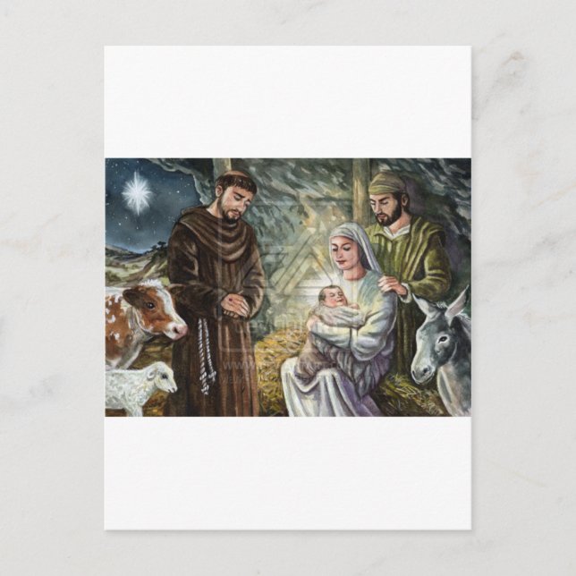 St Francis Nativity Scene, Christmas, Faith, Gift Holiday Postcard (Front)