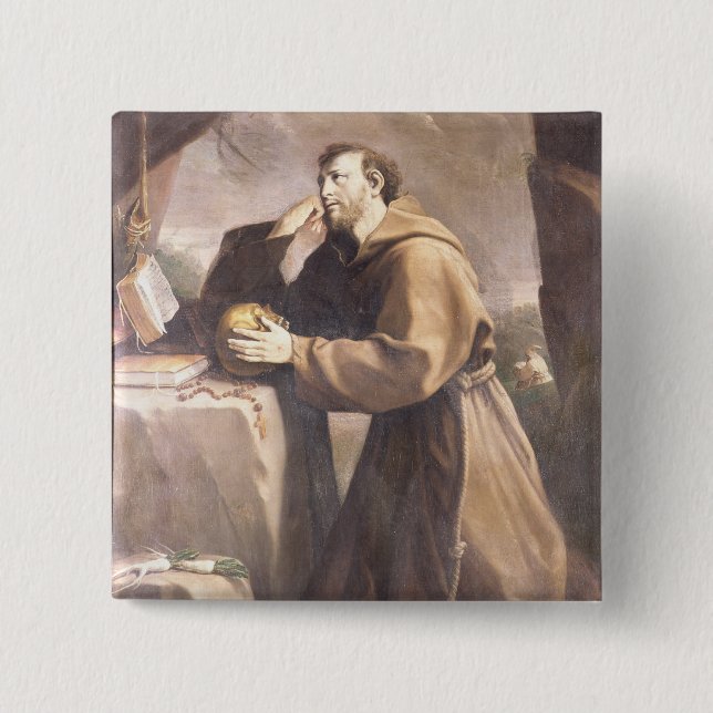 St. Francis of Assisi at Prayer 2 Inch Square Button (Front)