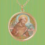 St. Francis of Assisi (BK 002) Gold Plated Necklace<br><div class="desc">Image Credit (BK 002):  Antique image of St. Francis of Assisi from a late 19th-early 20th century chromolithographic devotional print (Ser. 1055),  originally published by B. Kühlen,  Mönchengladbach,  Germany,  from the designer’s private collection of religious ephemera.       Feast:  October 4</div>
