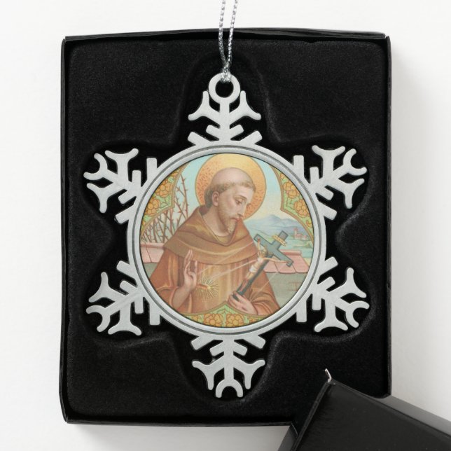 St. Francis of Assisi (BK 002) Snowflake Pewter Christmas Ornament (Box)