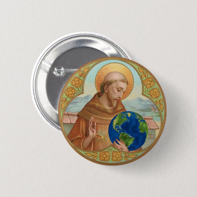 St. Francis of Assisi Holding Earth 2 Inch Round Button (Front & Back)