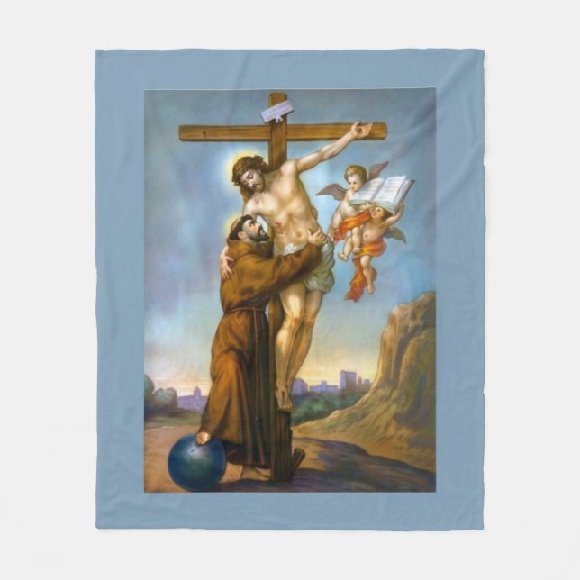 St. Francis of Assisi Jesus Crucifixion Angels Fleece Blanket (Front)