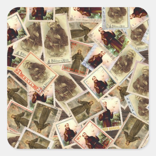 St. Francis of Assisi Postage Stamps Square Sticker (Front)