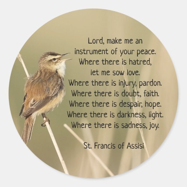 St. Francis of Assisi Prayer Bird Inspirational Classic Round Sticker (Front)