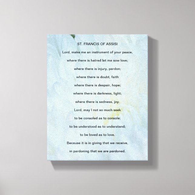 St Francis of Assisi Prayer Canvas Print (Front)