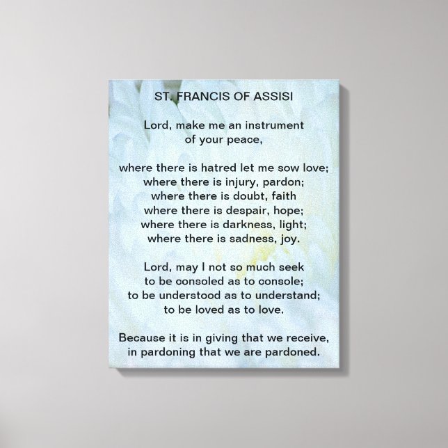 St Francis of Assisi Prayer Canvas Print (Front)