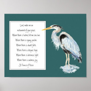 St. Francis of Assisi Prayer Great Blue Heron Bird Poster