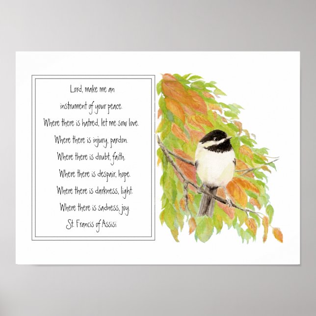 St. Francis of Assisi Prayer with Chickadee Poster (Front)