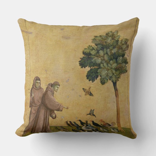 St. Francis of Assisi preaching to the birds Throw Pillow (Front)