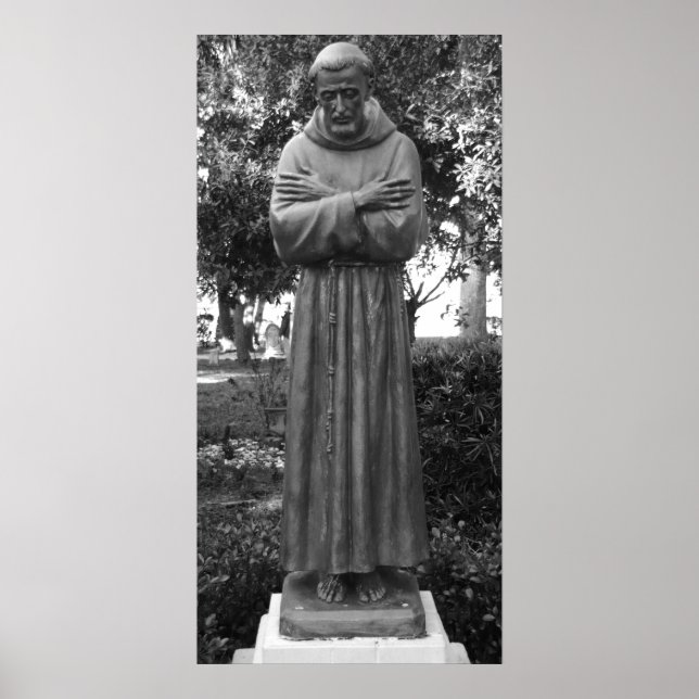 St Francis Of Assisi Statue Black And White Photo Poster (Front)