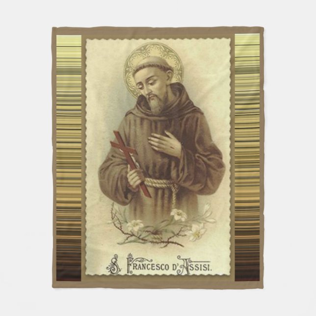 St. Francis of Assisi with Crucifix Lilies Fleece Blanket (Front)