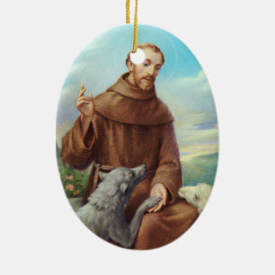 St. Francis of Assisi with Wolf Ceramic Ornament