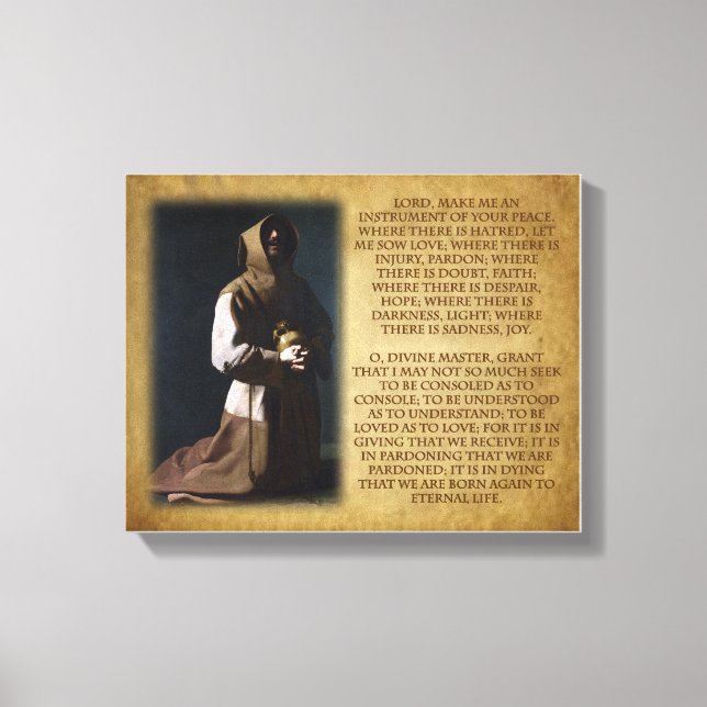St Francis of Assisi's Prayer Canvas Print (Front)