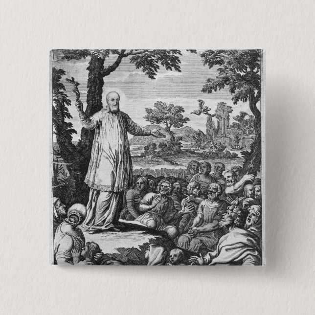 St. Francis of Sales  preaching to the 2 Inch Square Button (Front)