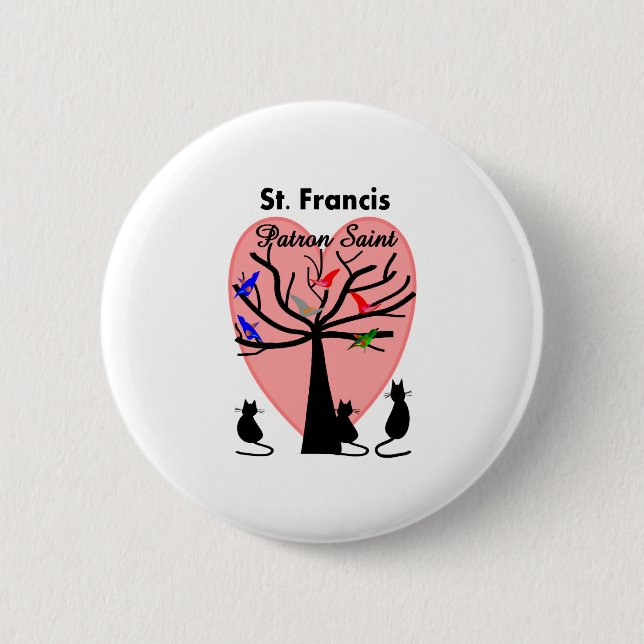 St Francis Patron Saint--Unique Tree and Animals 2 Inch Round Button (Front)