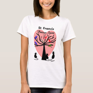 St Francis Patron Saint--Unique Tree and Animals T-Shirt
