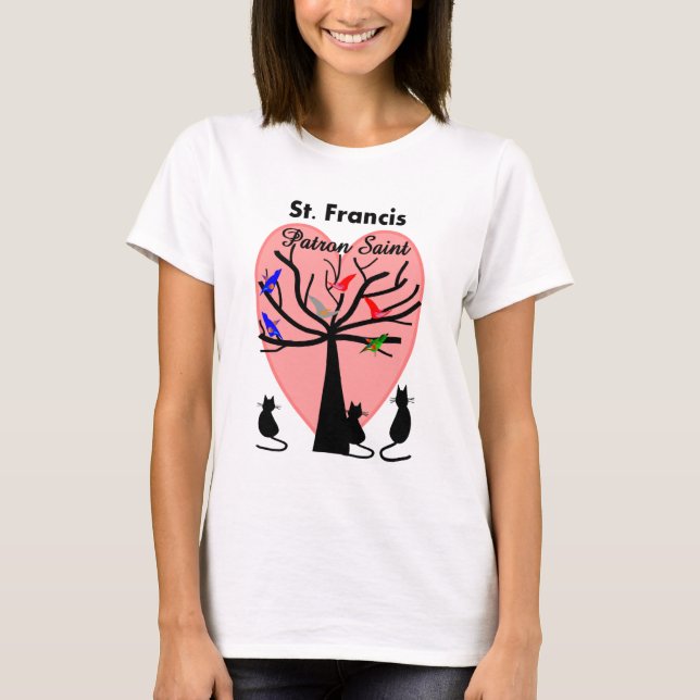St Francis Patron Saint--Unique Tree and Animals T-Shirt (Front)