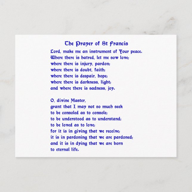 St Francis Prayer Postcard (Front)