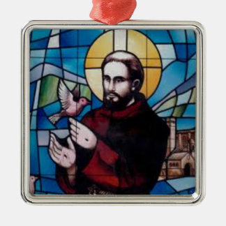 St Francis Stained Glass Image with Dove Metal Ornament