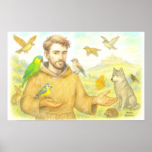 St. Francis - the sermon to the birds and animals Poster