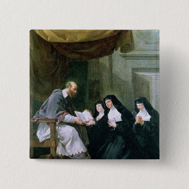 St. Francois de Sales  Giving the Rule 2 Inch Square Button (Front)