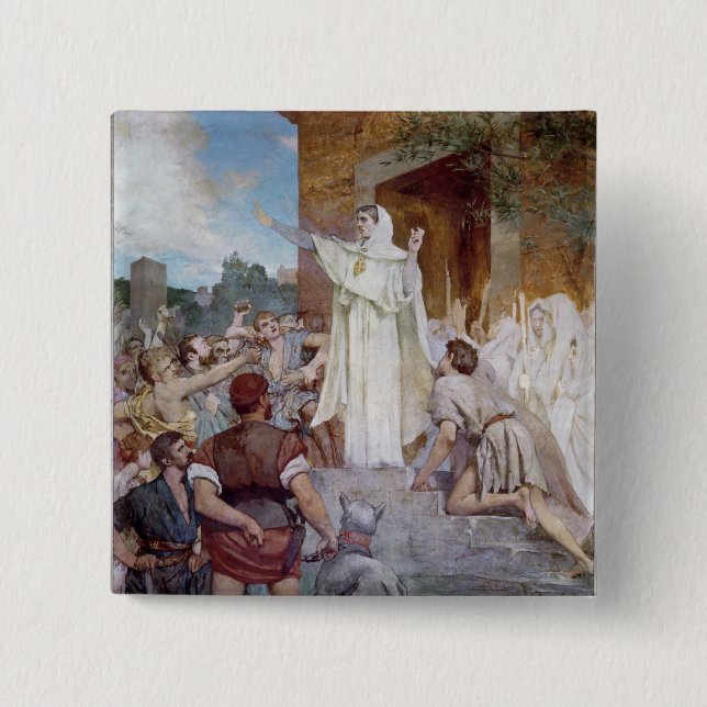 St. Genevieve Calming the Parisians 2 Inch Square Button (Front)