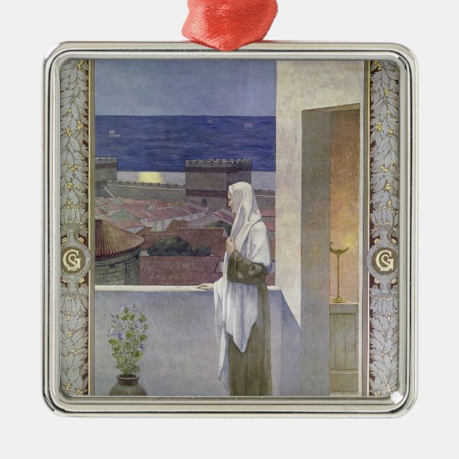 St. Genevieve Watches Over the Sleeping City Metal Ornament (Front)