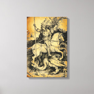 ST. GEORGE AND DRAGON , Black White Canvas Print