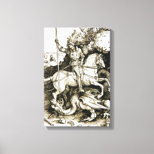 ST. GEORGE AND DRAGON , Black White Canvas Print
