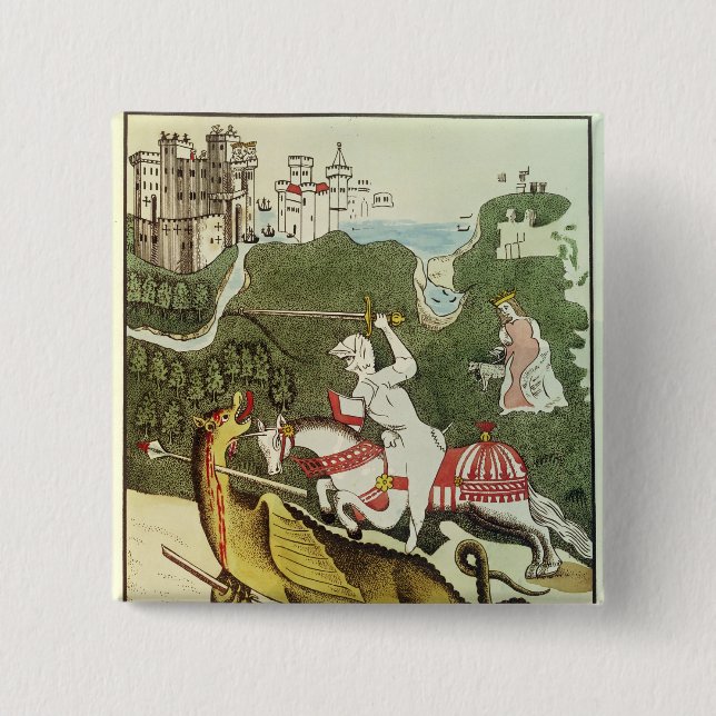 St. George and the Dragon 2 Inch Square Button (Front)
