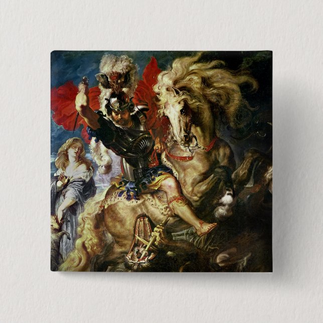 St. George and the Dragon, c.1606 2 Inch Square Button (Front)