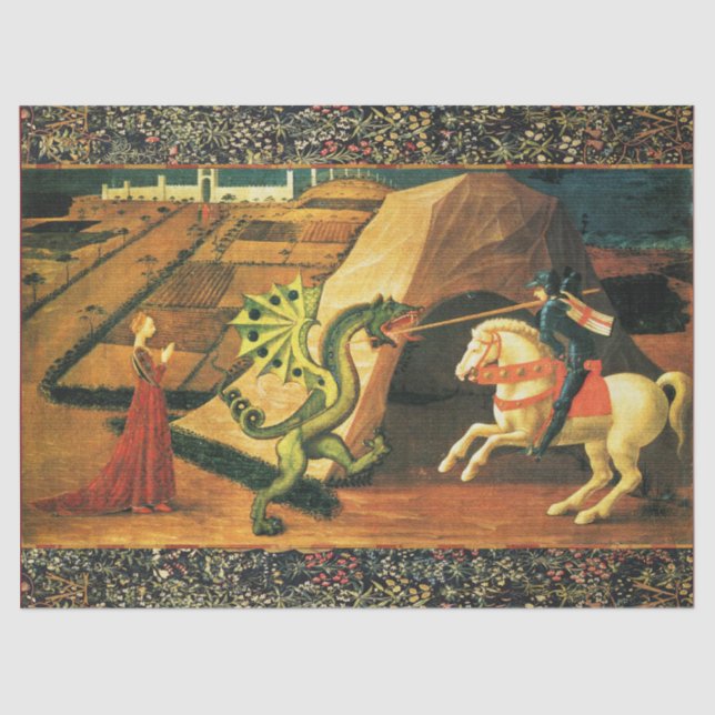 ST. GEORGE, DRAGON AND PRINCESS Gold Yellow Green Tissue Paper (Front)
