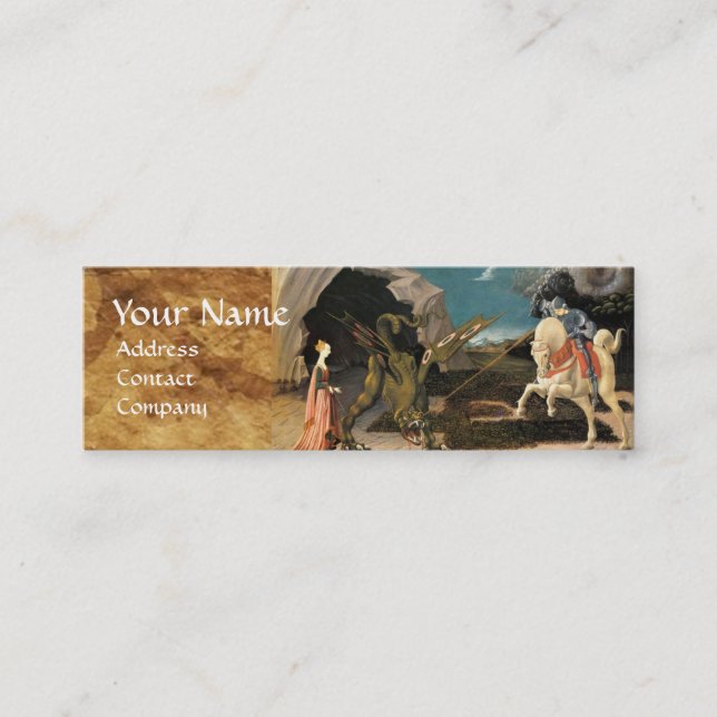 ST. GEORGE,DRAGON AND PRINCESS PARCHMENT MONOGRAM MINI BUSINESS CARD (Front)