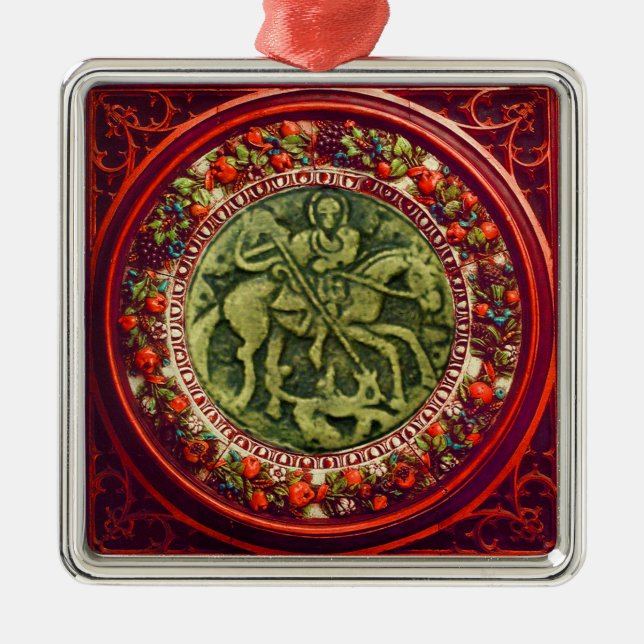 ST.GEORGE, DRAGON BRONZE MEDALLION  FLORAL CROWN METAL ORNAMENT (Front)